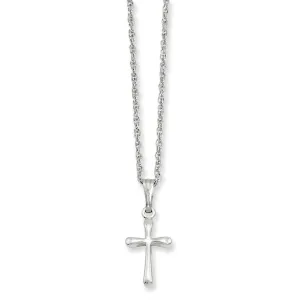 Rhodium Plated Small Plain Rounded Cross Necklace