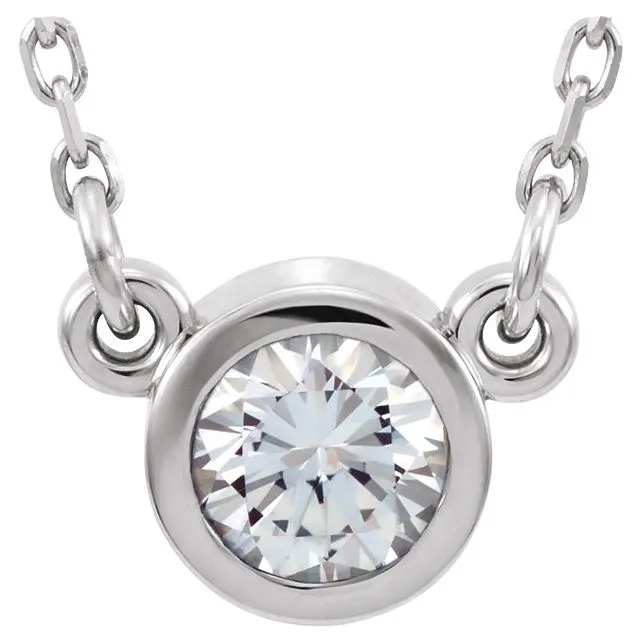 Rhodium-Plated Sterling Silver 3 mm Round Natural White Sapphire Solitaire 16" Necklace