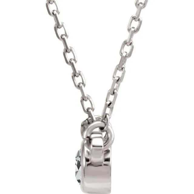 Rhodium-Plated Sterling Silver 3 mm Round Natural White Sapphire Solitaire 16" Necklace