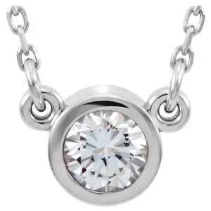 Rhodium-Plated Sterling Silver 3 mm Round Natural White Sapphire Solitaire 16" Necklace