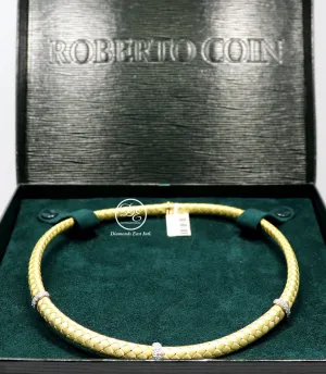 Roberto Coin Woven Silk 18k Yellow Gold 0.50ctw Diamond Choker Necklace Sapphire Clasp