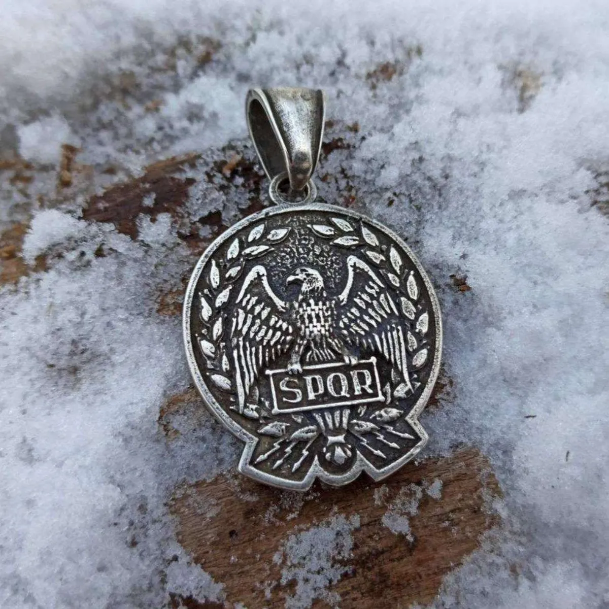 Roman Aquila silver plated pendant SPQR eagle