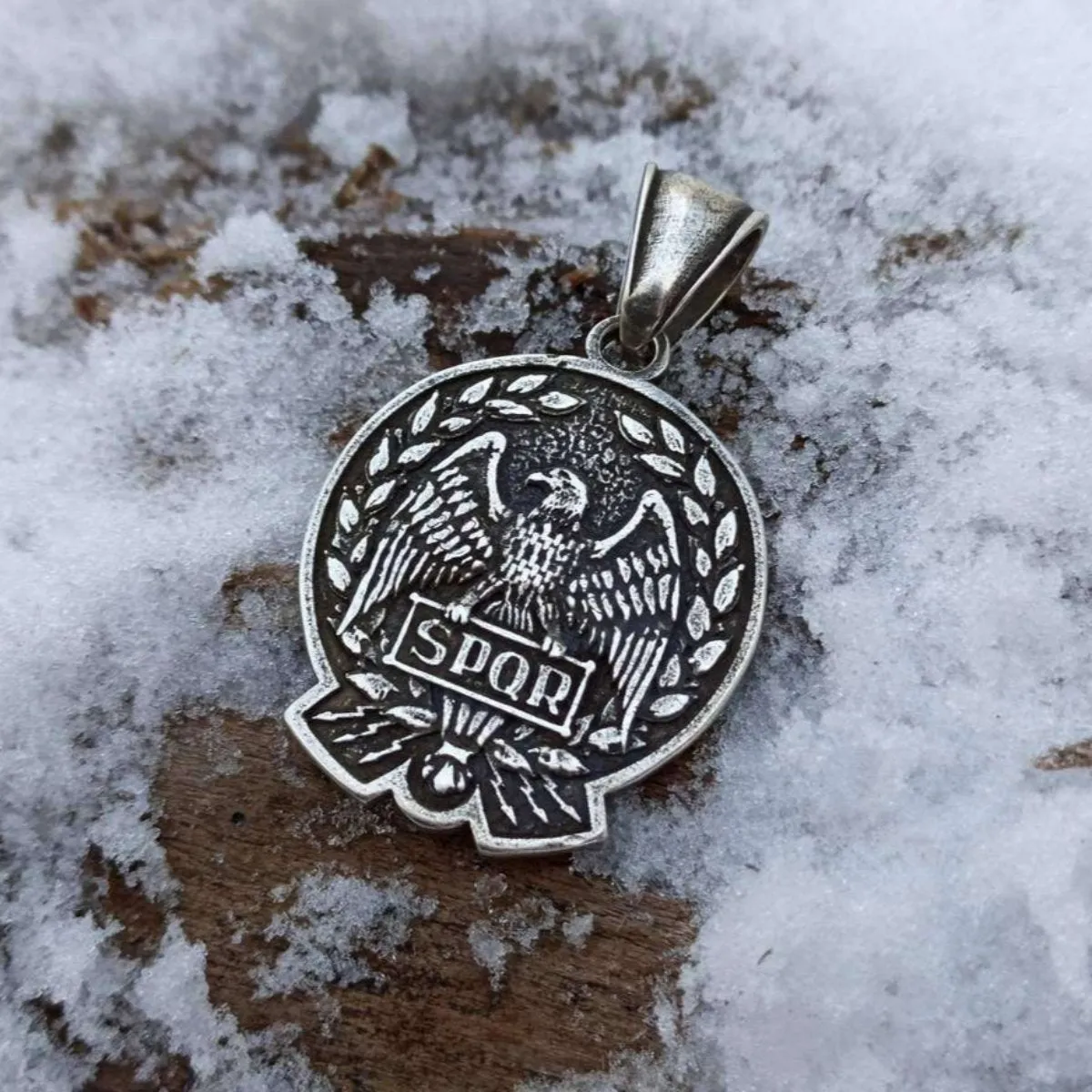 Roman Aquila silver plated pendant SPQR eagle