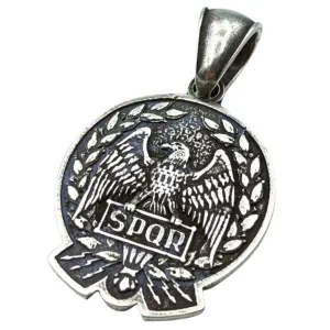 Roman Aquila silver plated pendant SPQR eagle