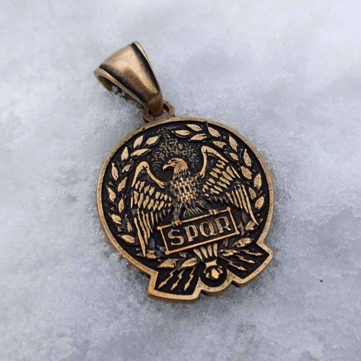 Roman eagle Aquila bronze SPQR pendant