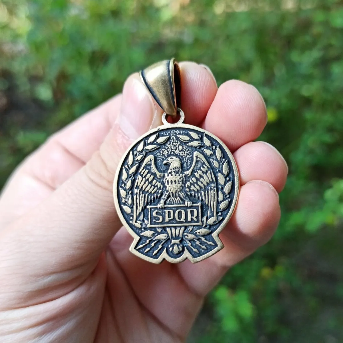 Roman eagle Aquila bronze SPQR pendant