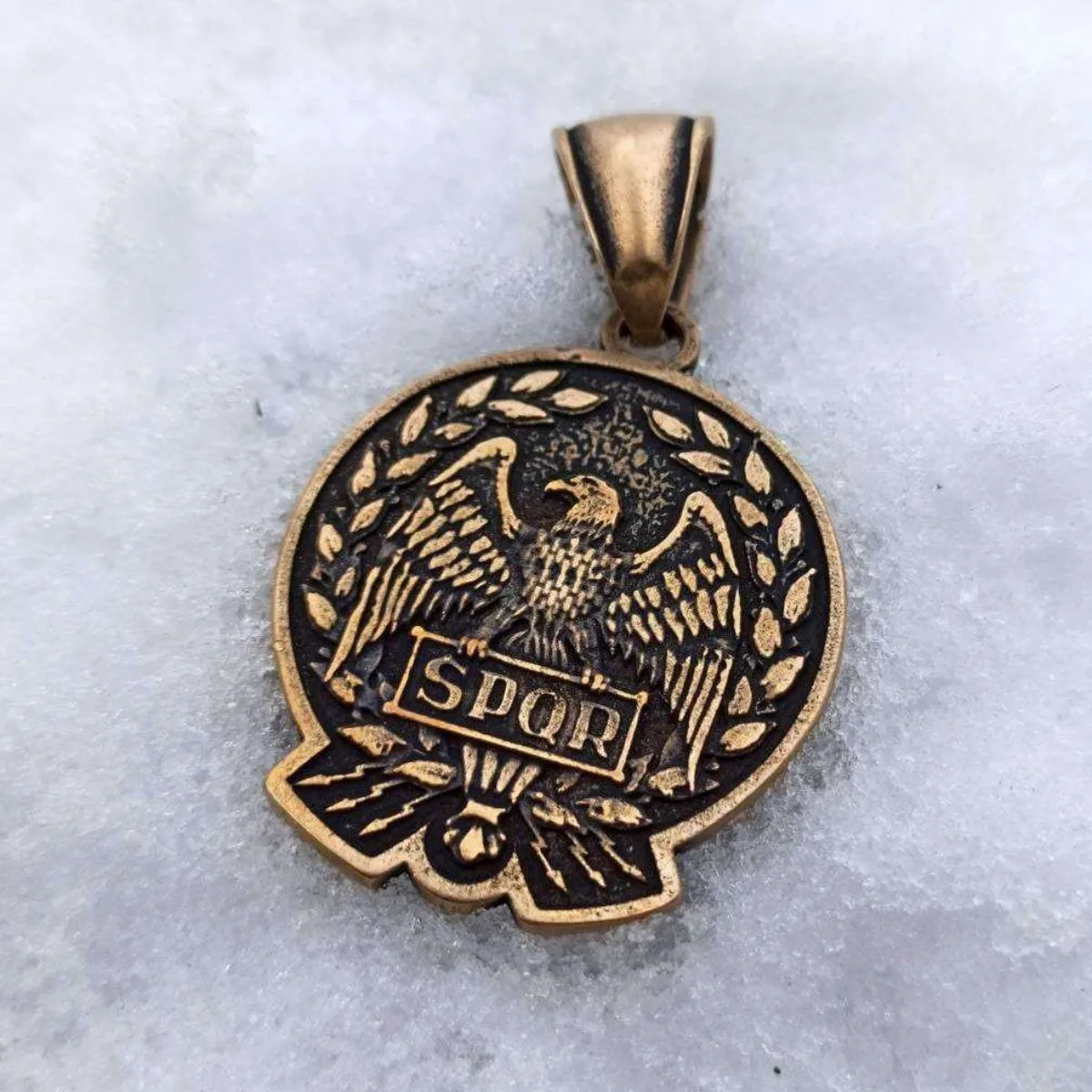 Roman eagle Aquila bronze SPQR pendant