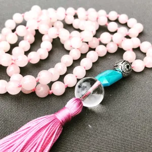 Rose Quartz Mala (with turquoise glass)