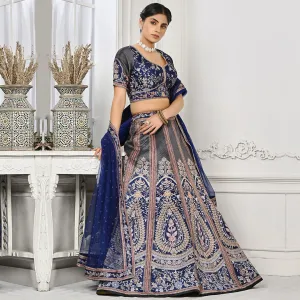 Royal Blue and Grey Lehenga Set