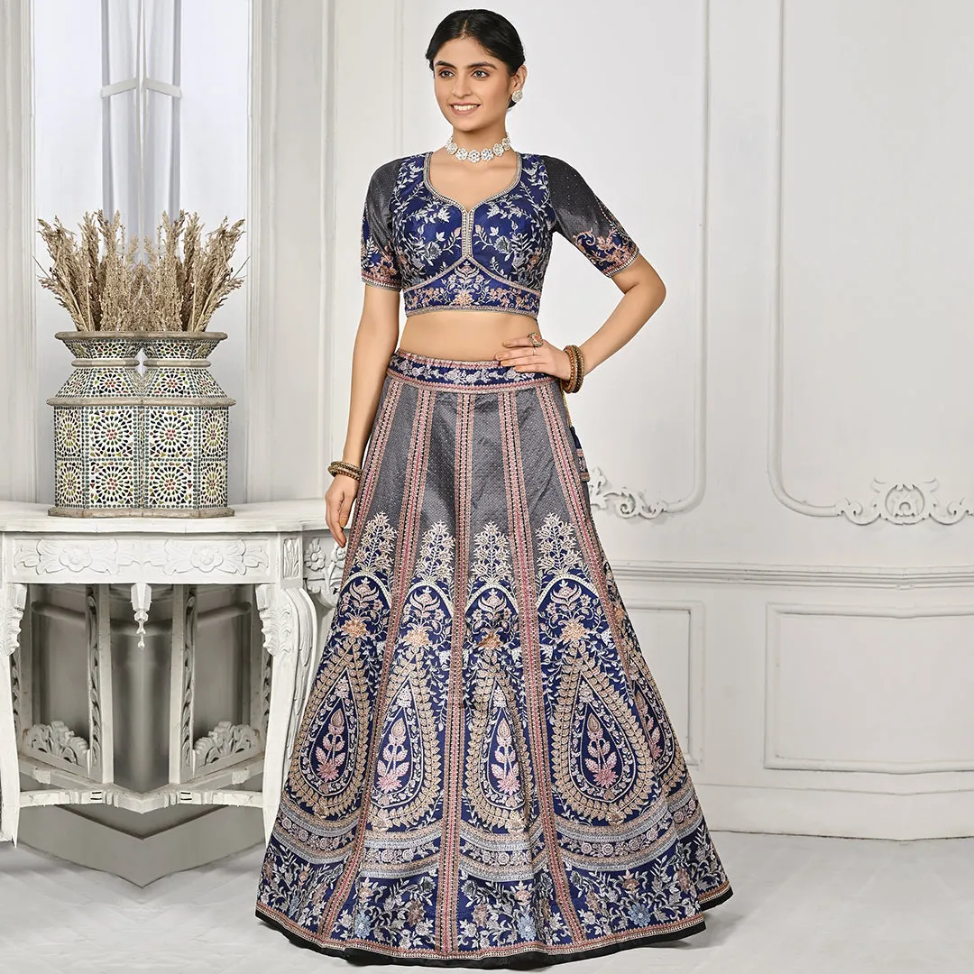 Royal Blue and Grey Lehenga Set