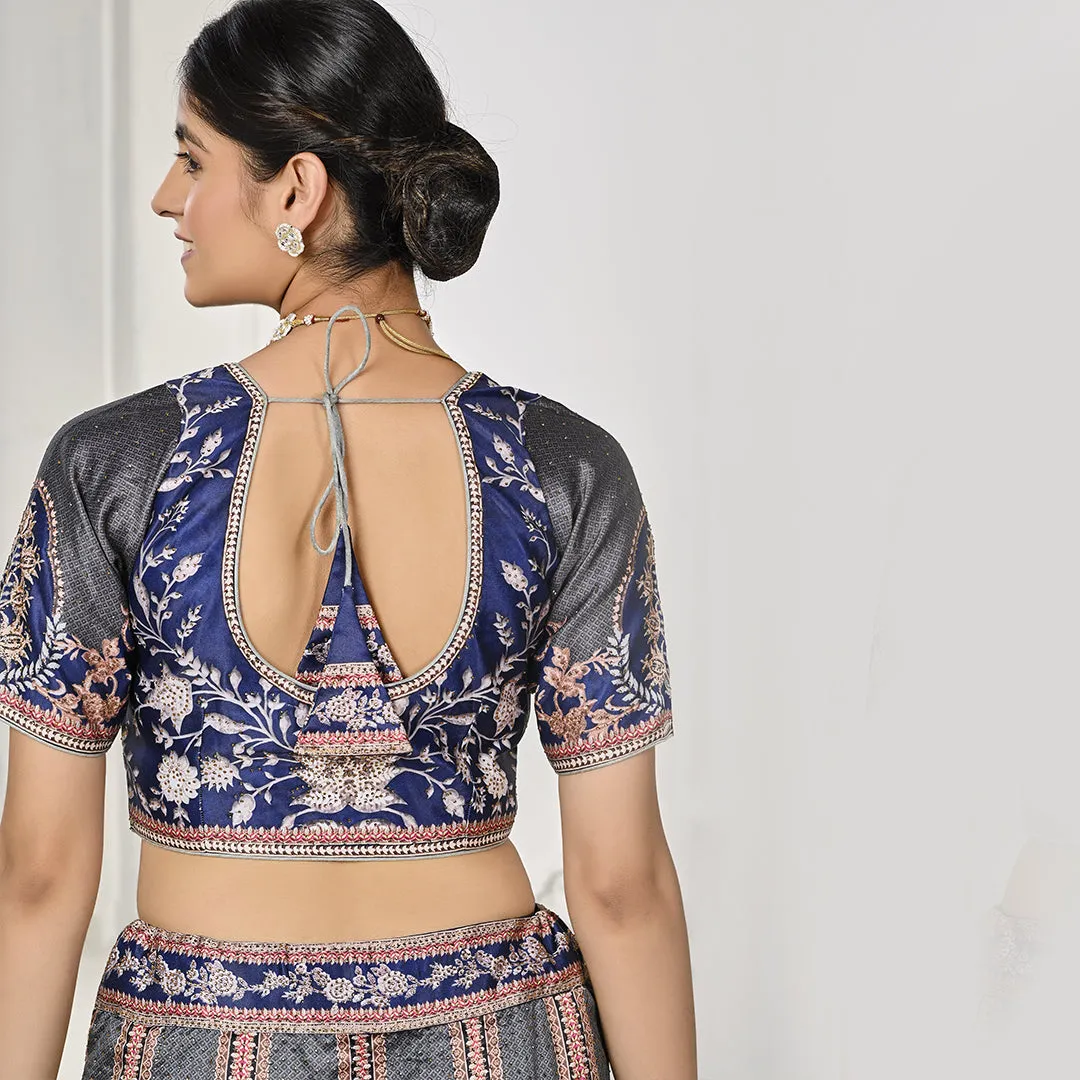 Royal Blue and Grey Lehenga Set