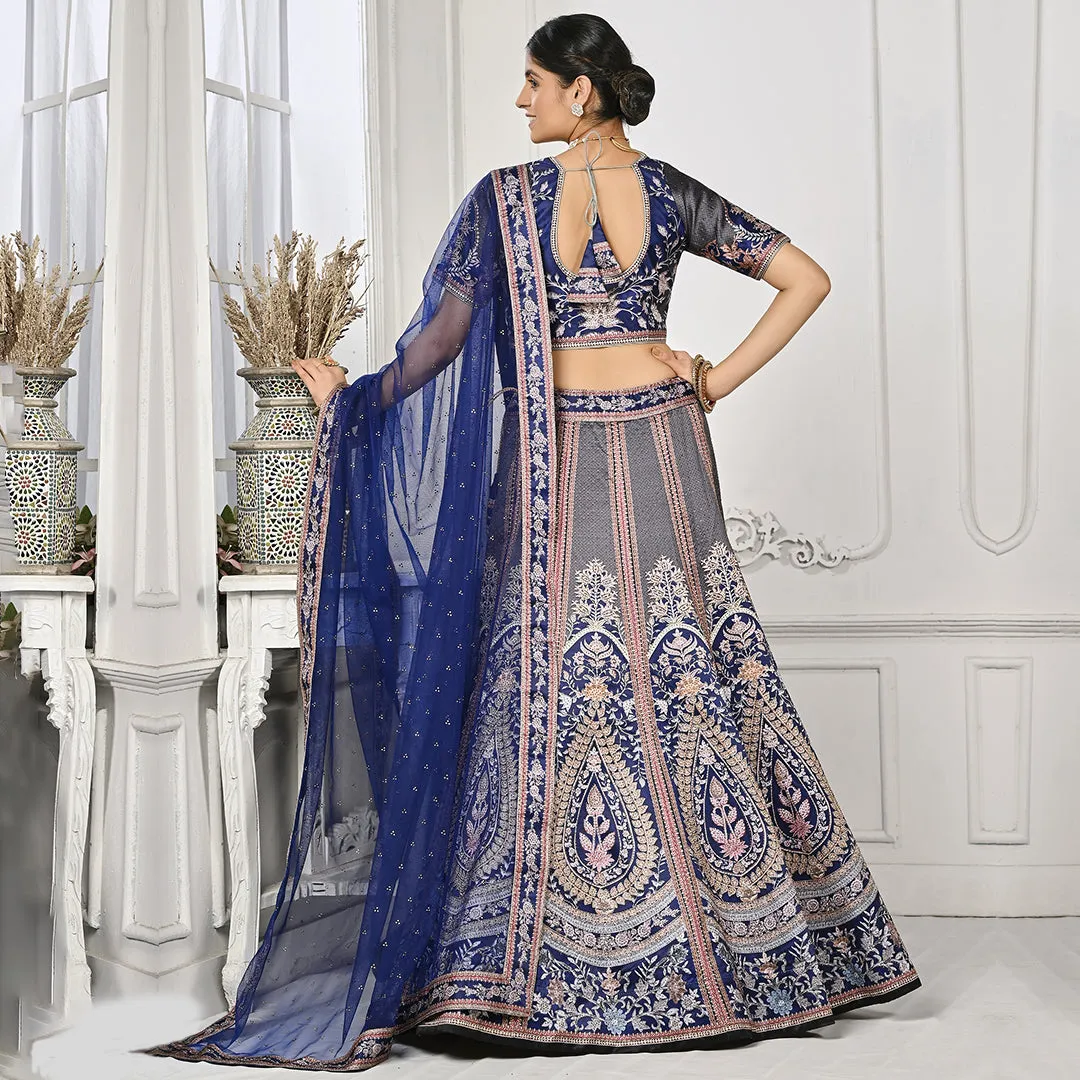 Royal Blue and Grey Lehenga Set