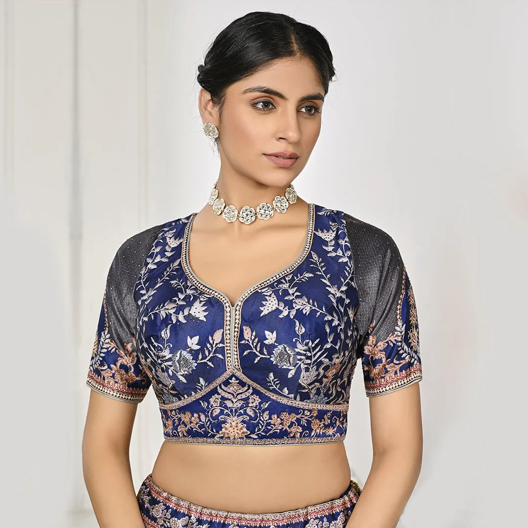 Royal Blue and Grey Lehenga Set