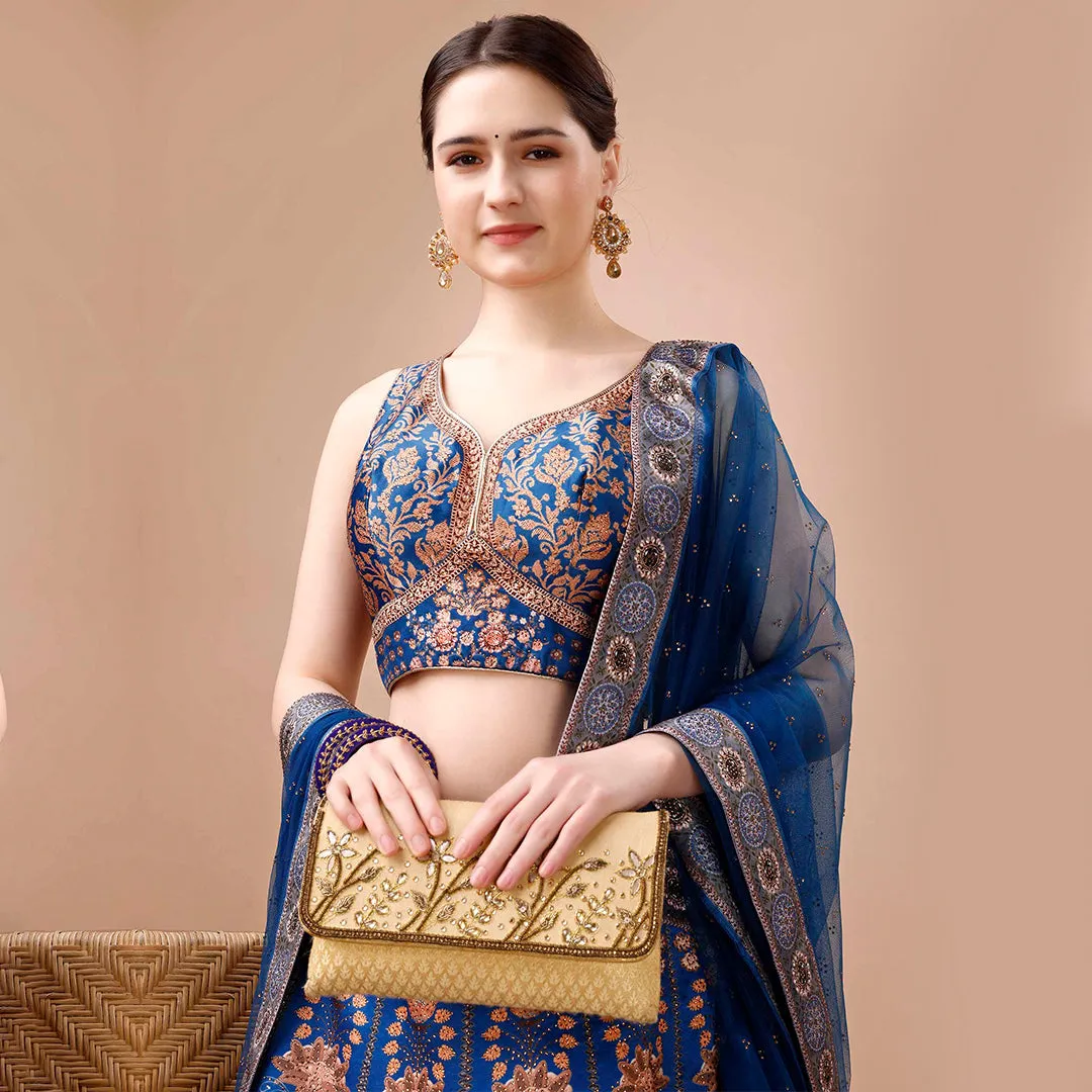 Royal Blue Peacock Printed Lehenga Set