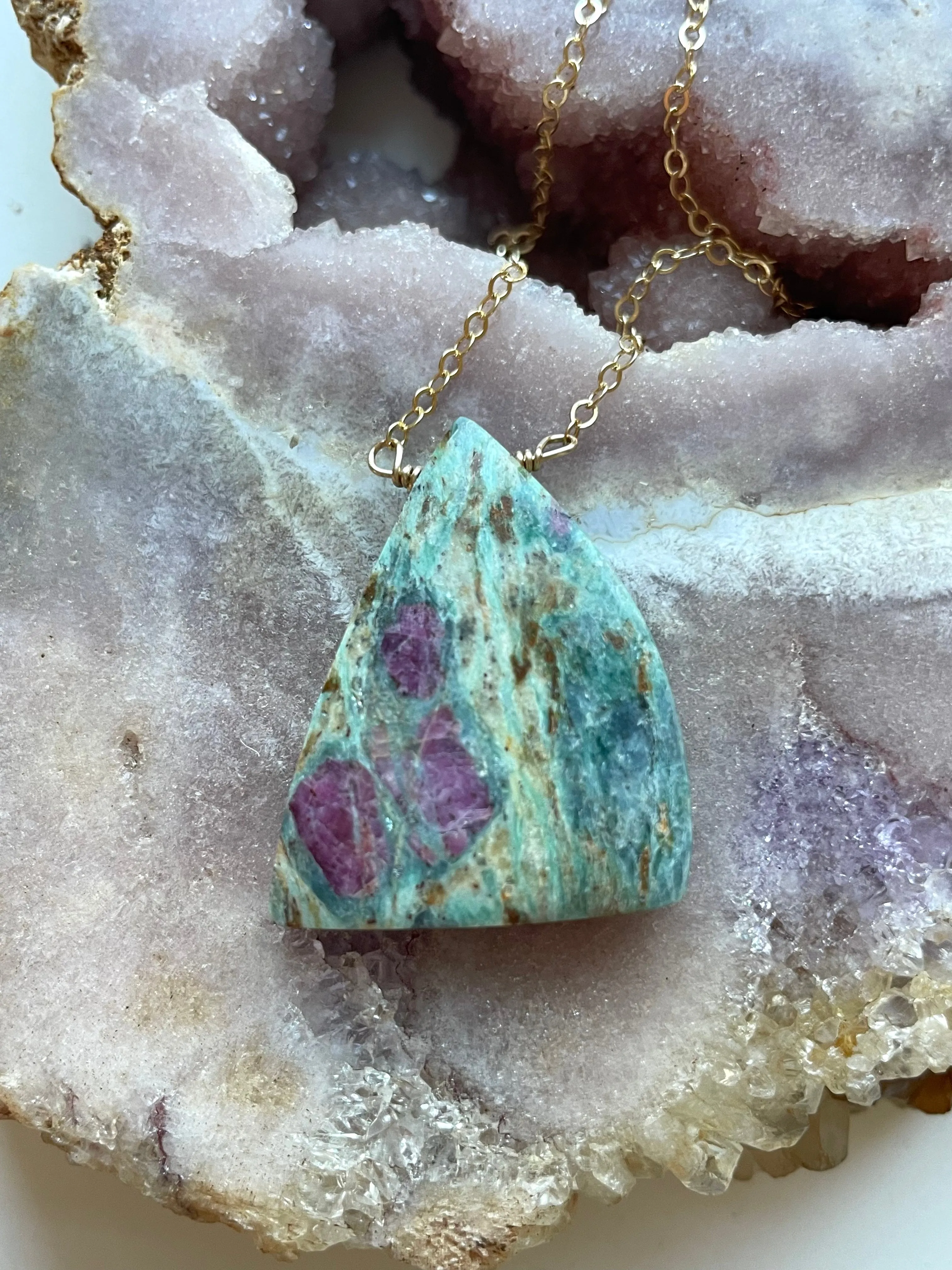 Ruby In Fushite Necklace Gold Filled
