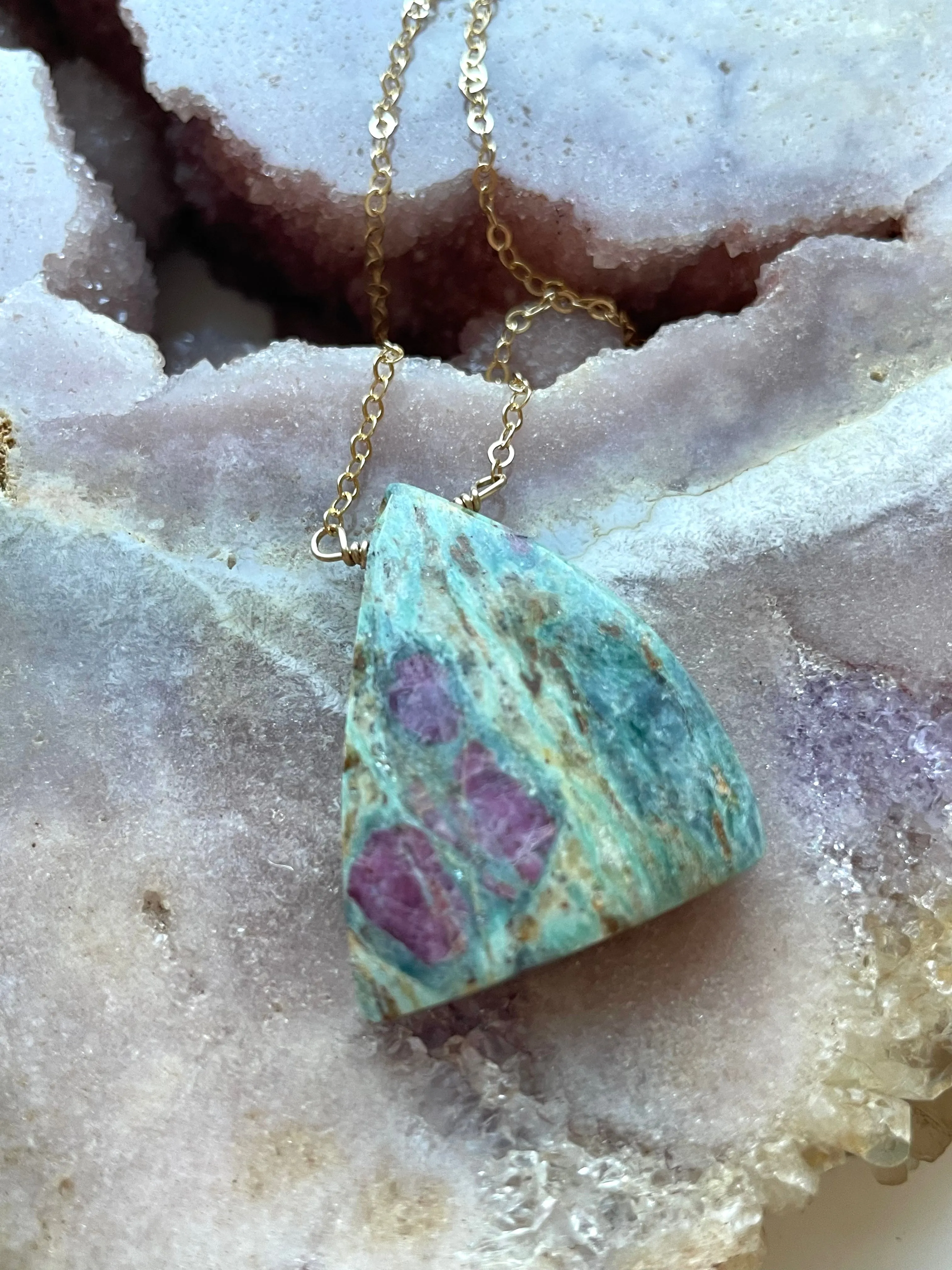 Ruby In Fushite Necklace Gold Filled