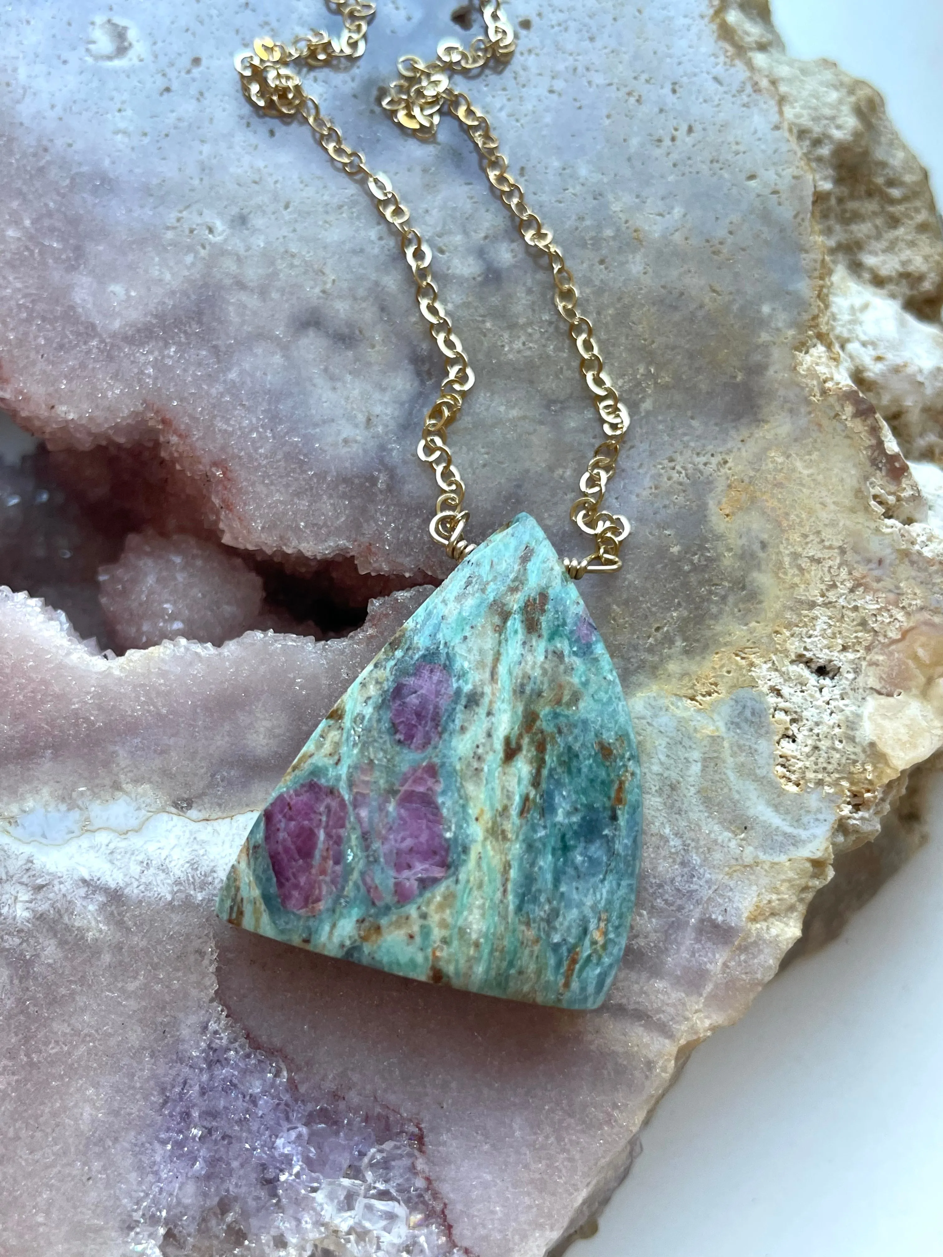 Ruby In Fushite Necklace Gold Filled