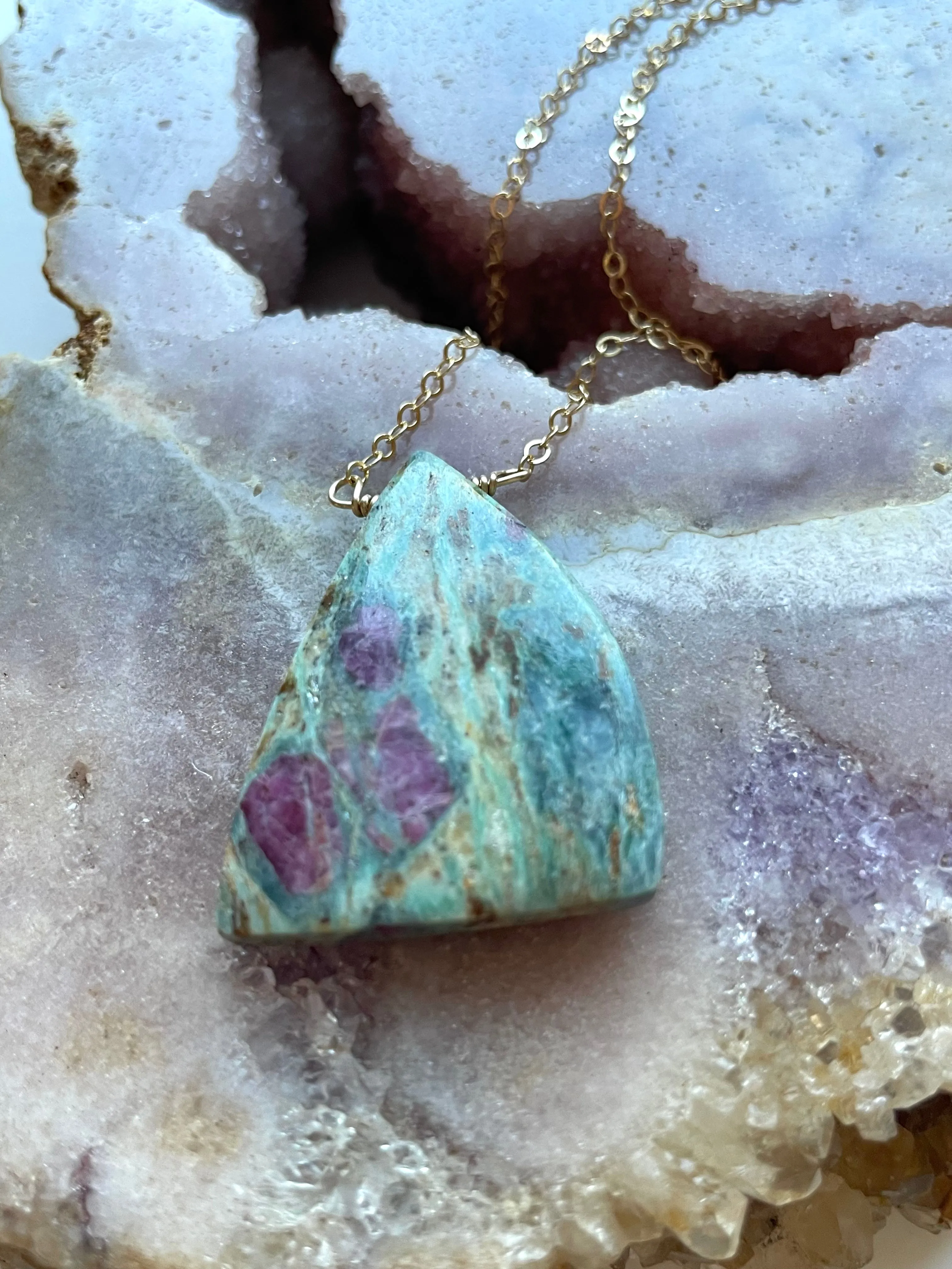 Ruby In Fushite Necklace Gold Filled