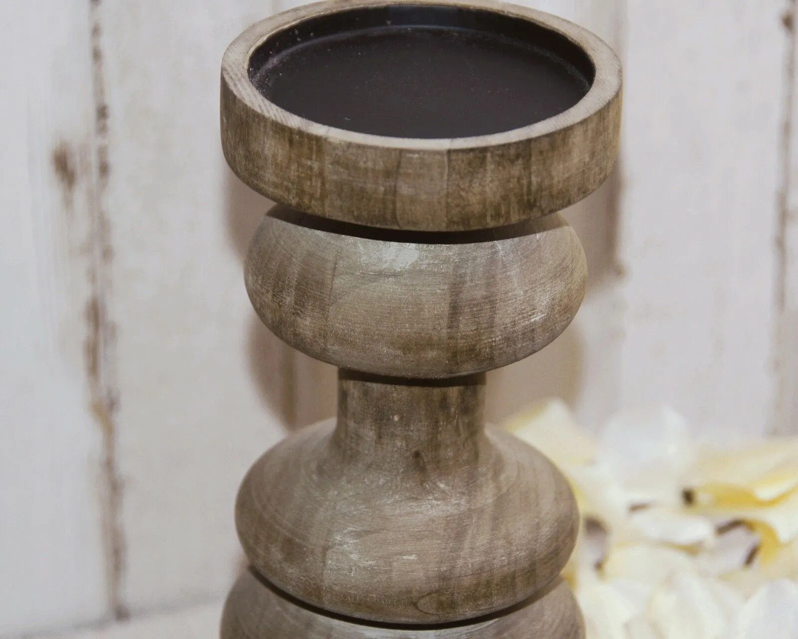 Rustic brown wooden pillar candle holder