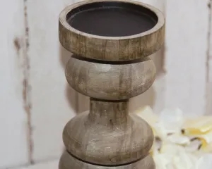 Rustic brown wooden pillar candle holder