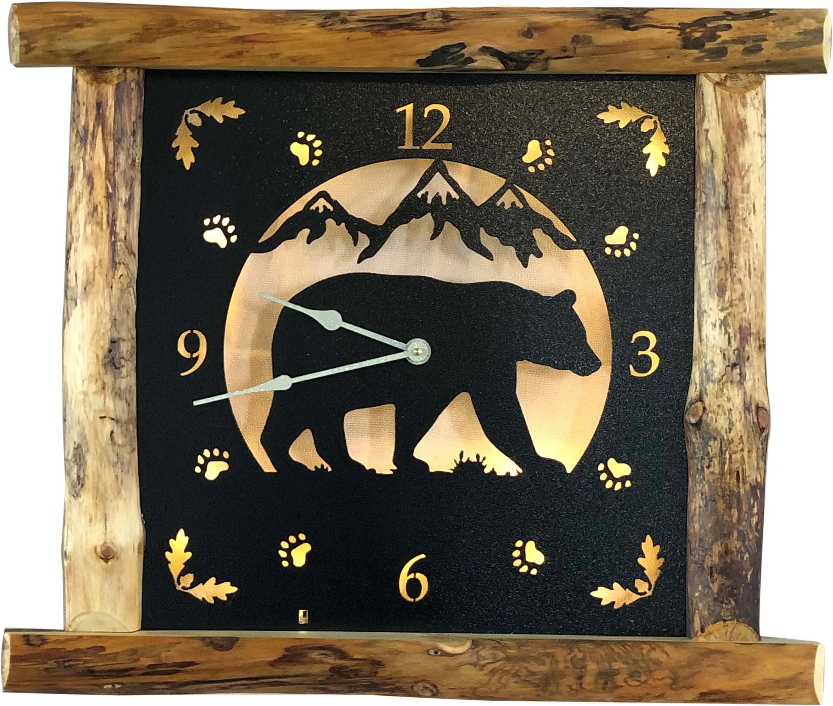 Rustic Square Wooden Clocks - Metal Wildlife Themed Face