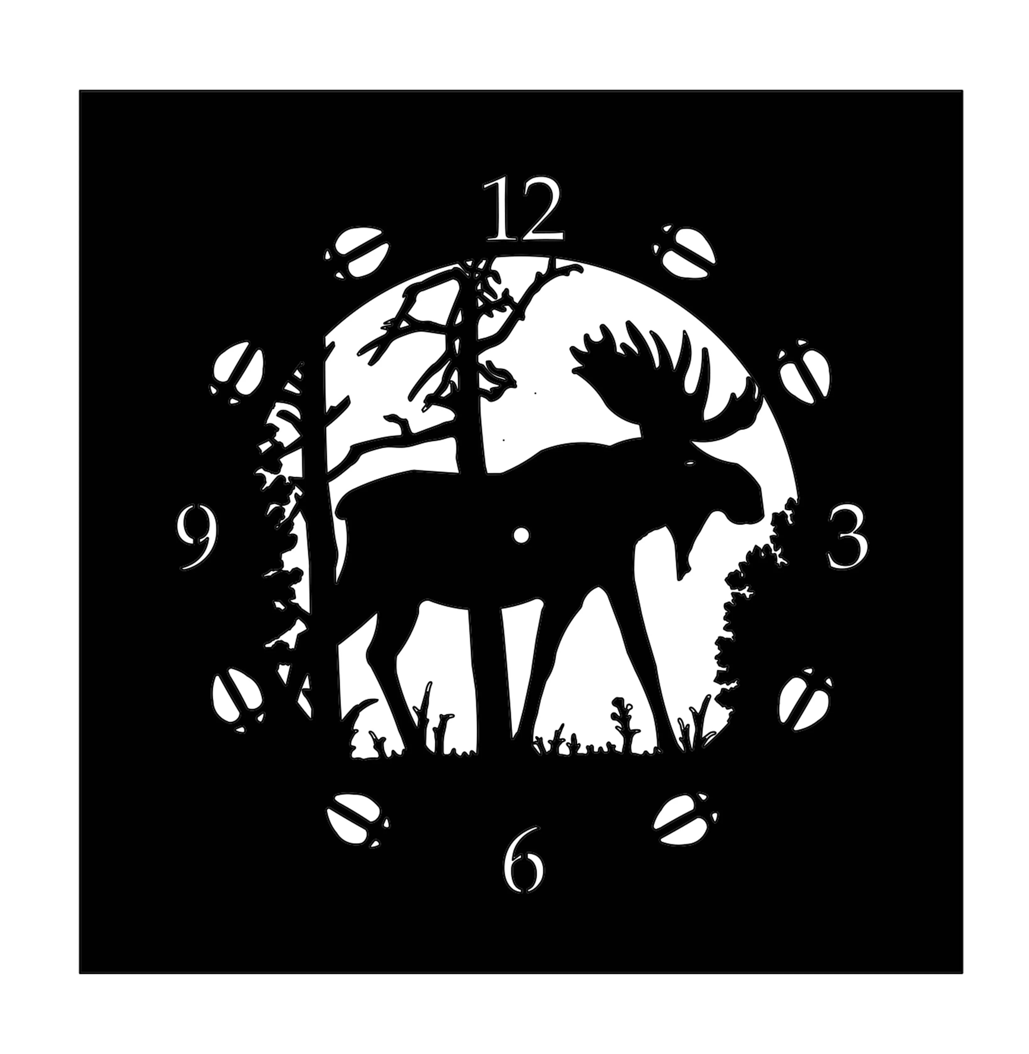 Rustic Square Wooden Clocks - Metal Wildlife Themed Face