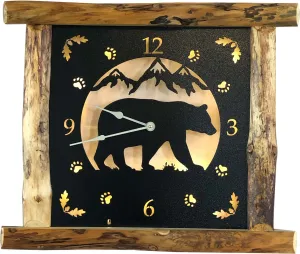 Rustic Square Wooden Clocks - Metal Wildlife Themed Face