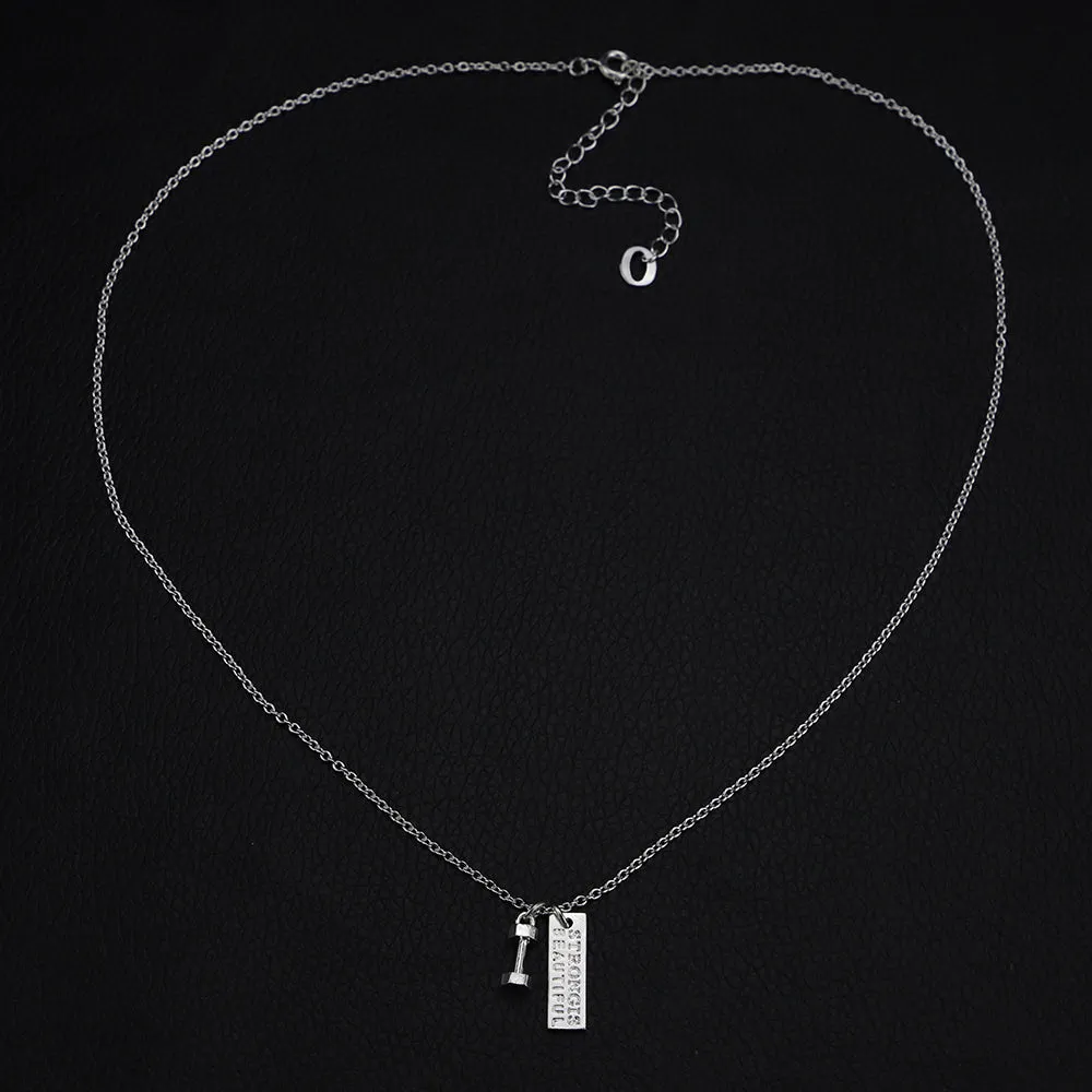 S925 Sterling Silver Jewelry Fitness Necklace Dumbbell Pendant stay strong