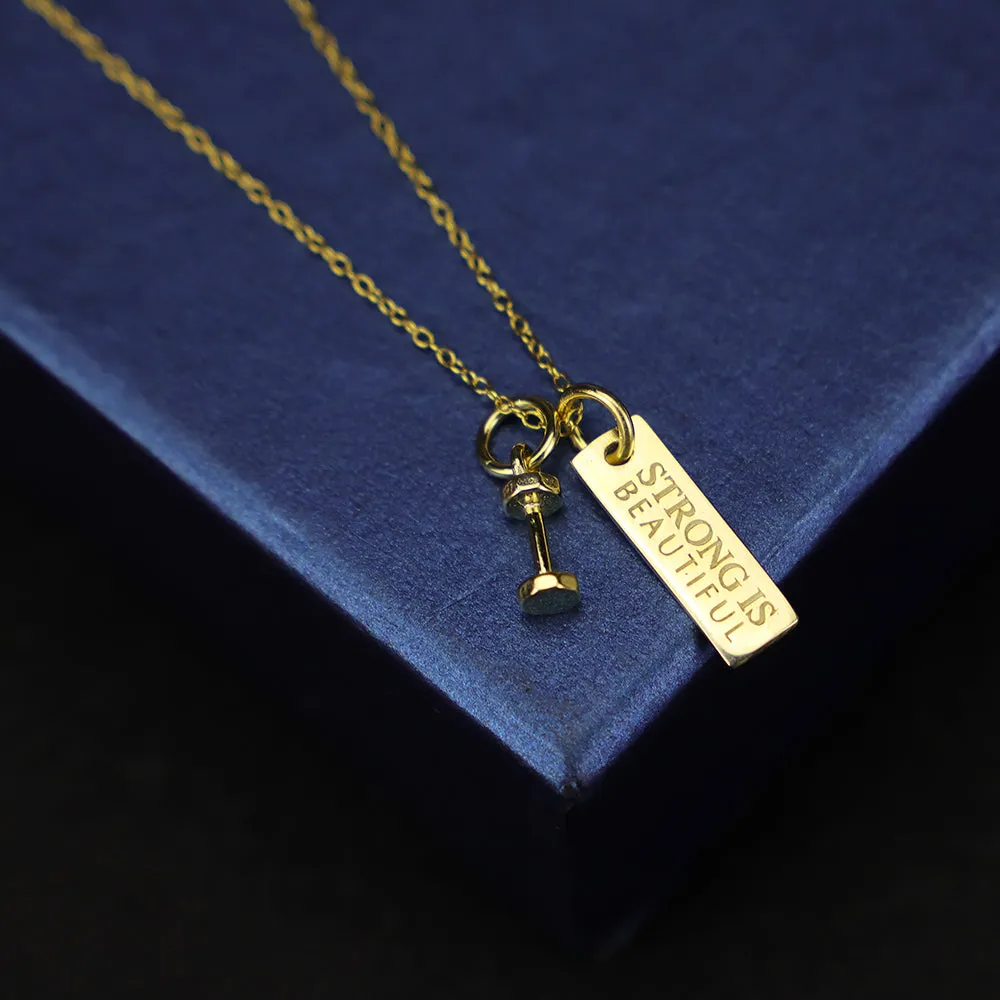 S925 Sterling Silver Jewelry Fitness Necklace Dumbbell Pendant stay strong