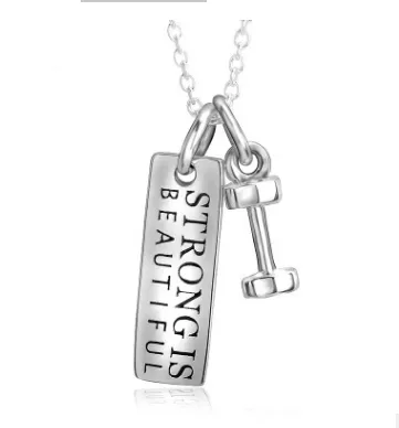 S925 Sterling Silver Jewelry Fitness Necklace Dumbbell Pendant stay strong