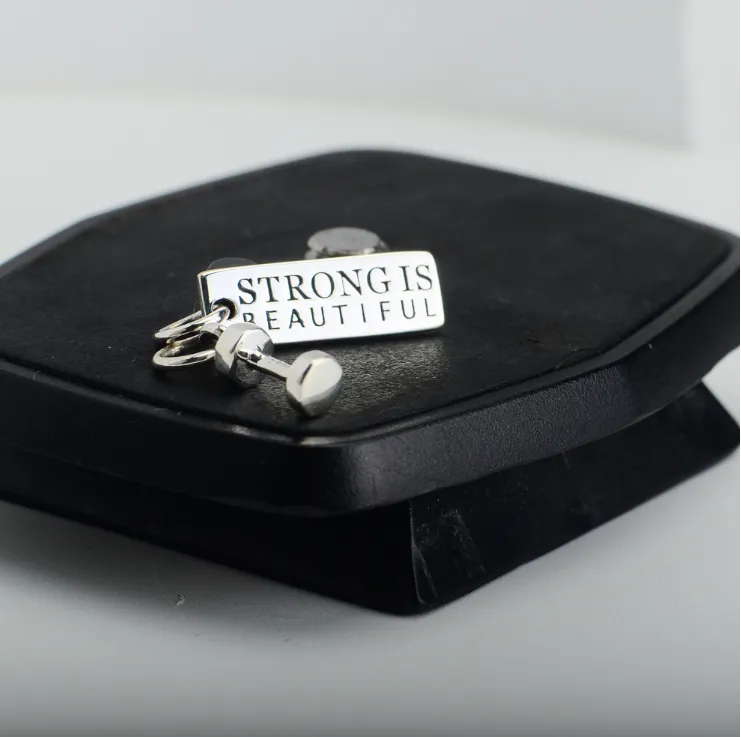 S925 Sterling Silver Jewelry Fitness Necklace Dumbbell Pendant stay strong