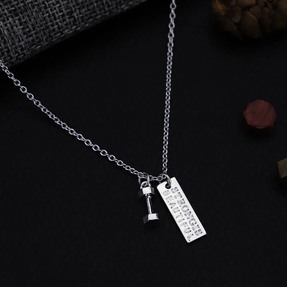 S925 Sterling Silver Jewelry Fitness Necklace Dumbbell Pendant stay strong