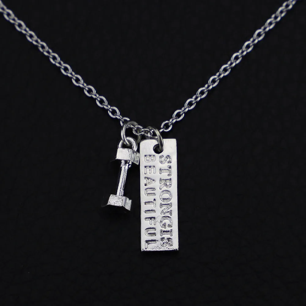 S925 Sterling Silver Jewelry Fitness Necklace Dumbbell Pendant stay strong