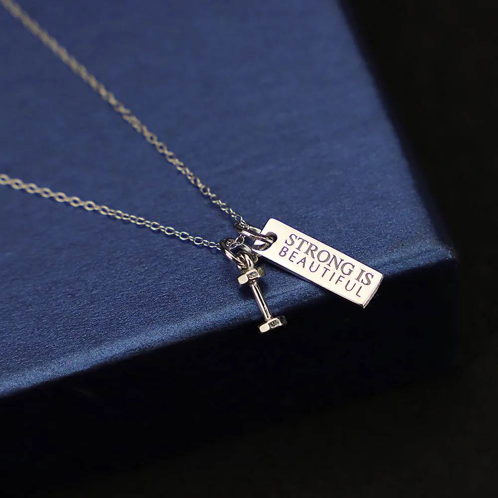 S925 Sterling Silver Jewelry Fitness Necklace Dumbbell Pendant stay strong