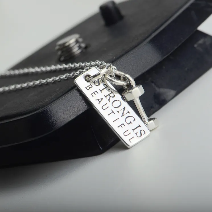S925 Sterling Silver Jewelry Fitness Necklace Dumbbell Pendant stay strong