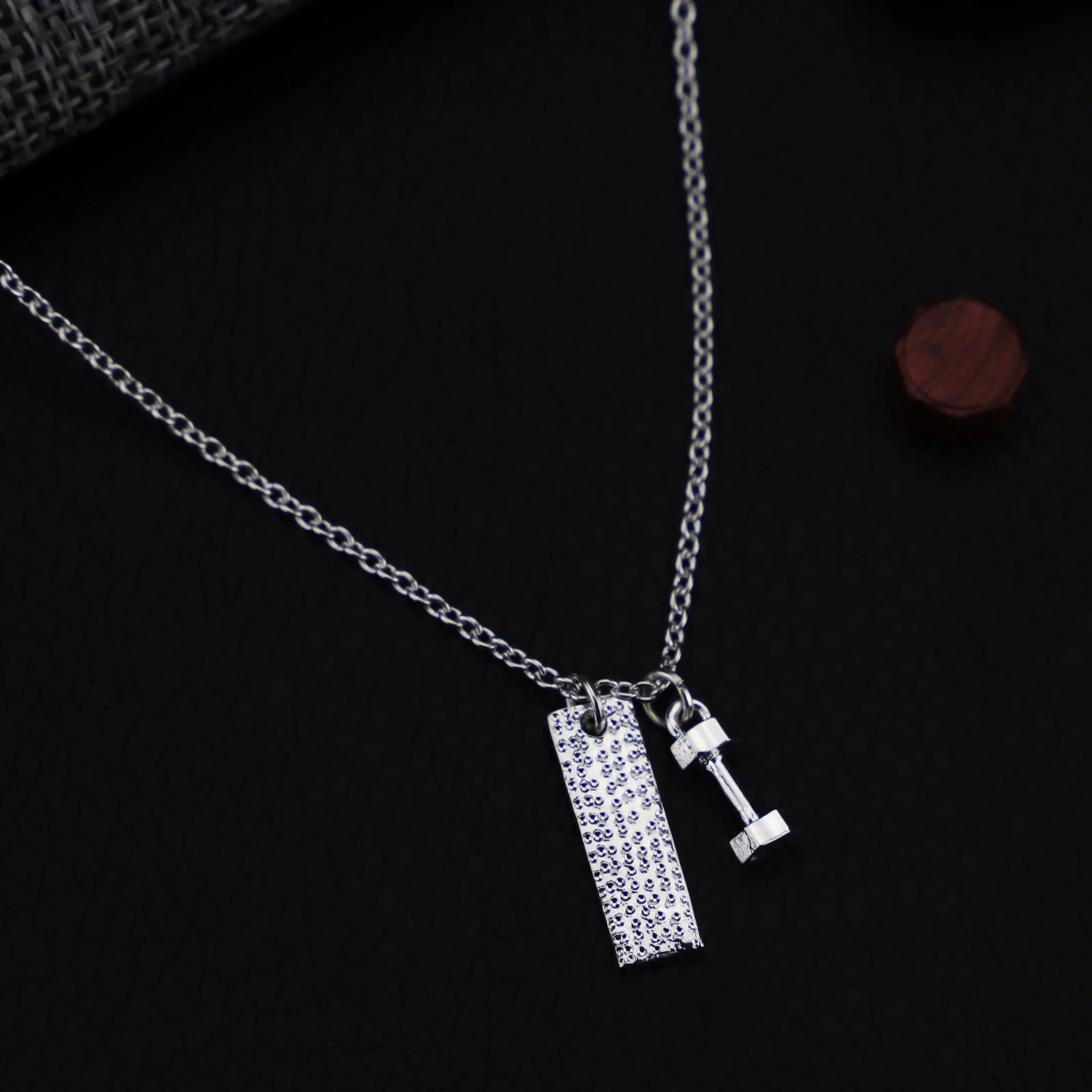 S925 Sterling Silver Jewelry Fitness Necklace Dumbbell Pendant stay strong