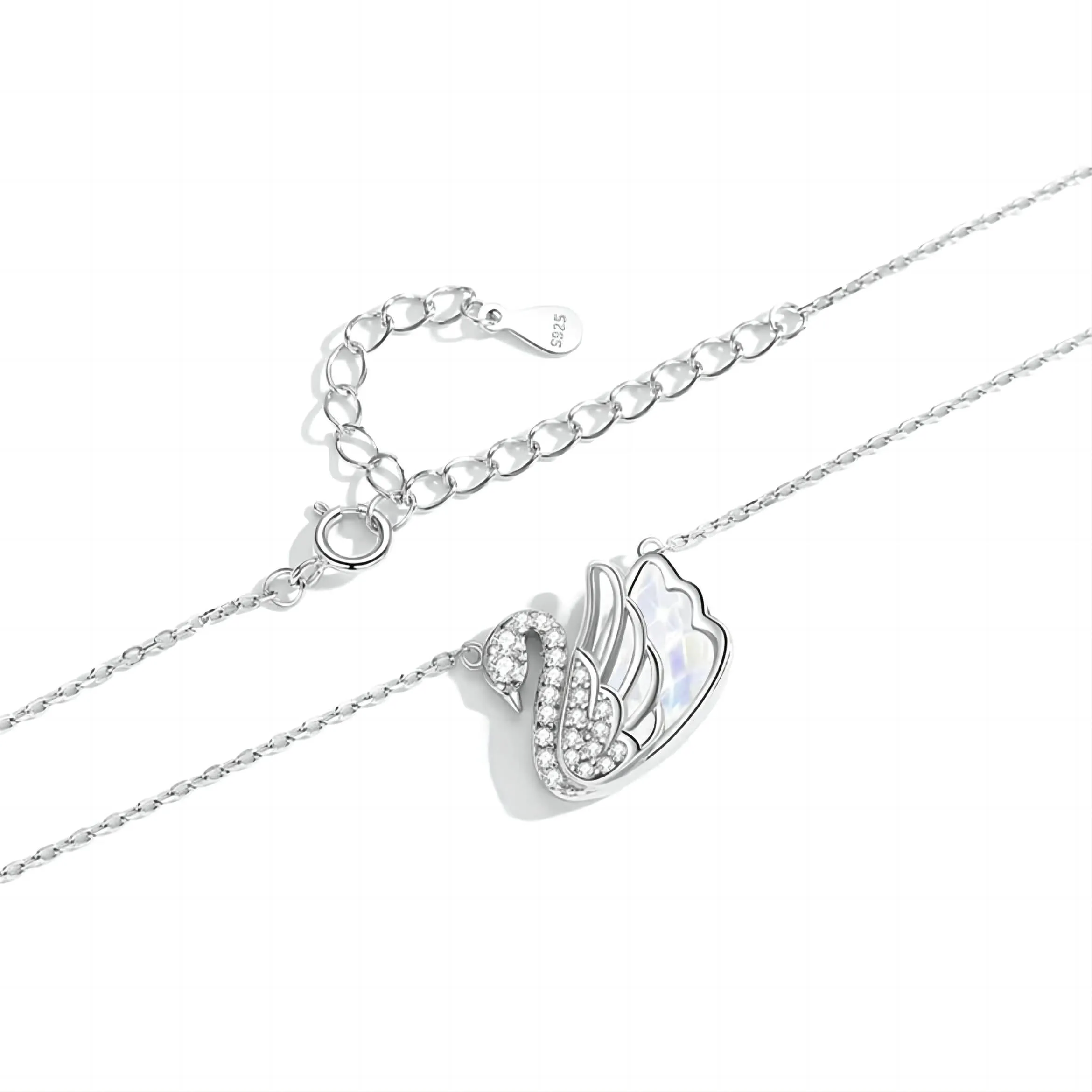 S925 Sterling Silver Swarovski Crystal Swan Pendant Necklace