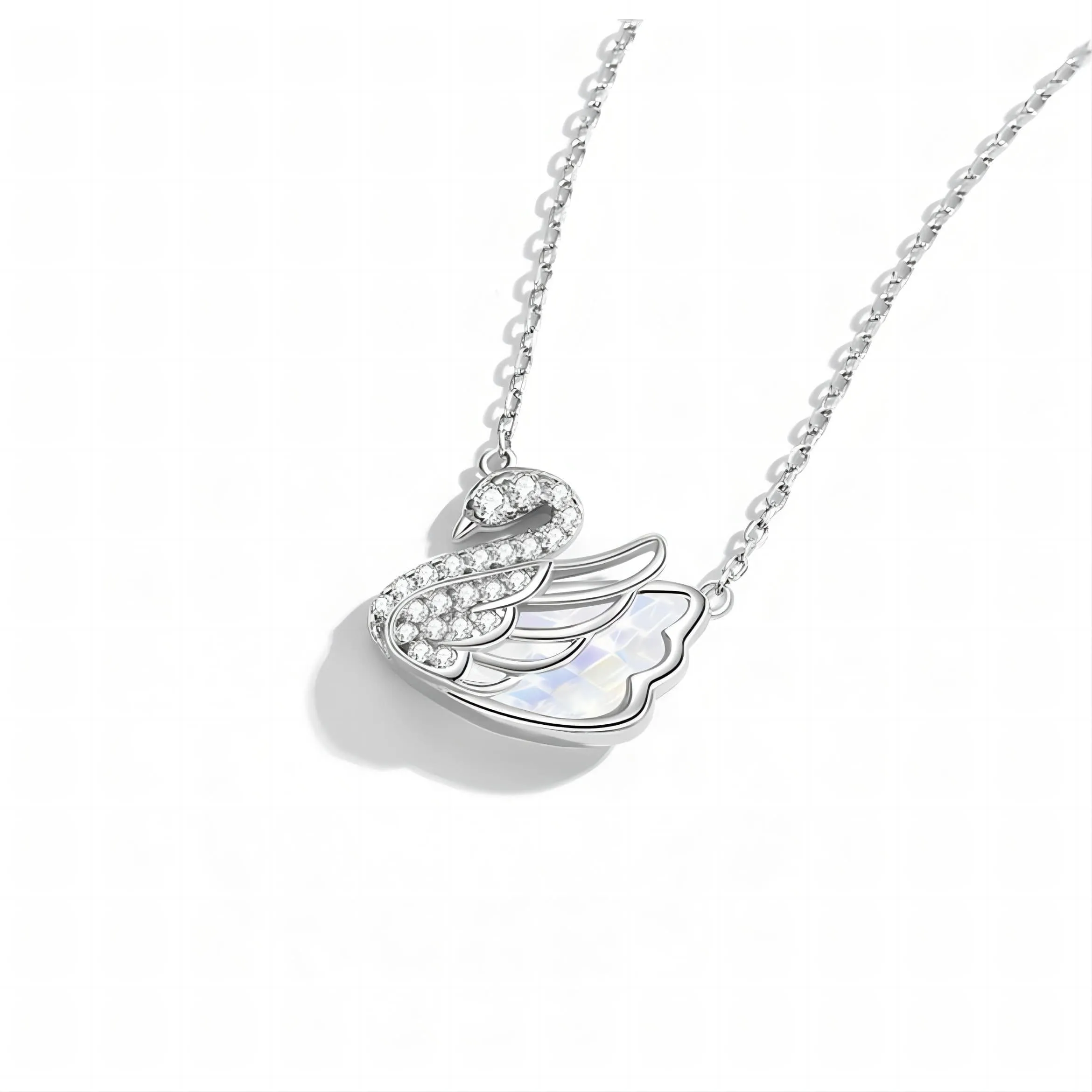 S925 Sterling Silver Swarovski Crystal Swan Pendant Necklace