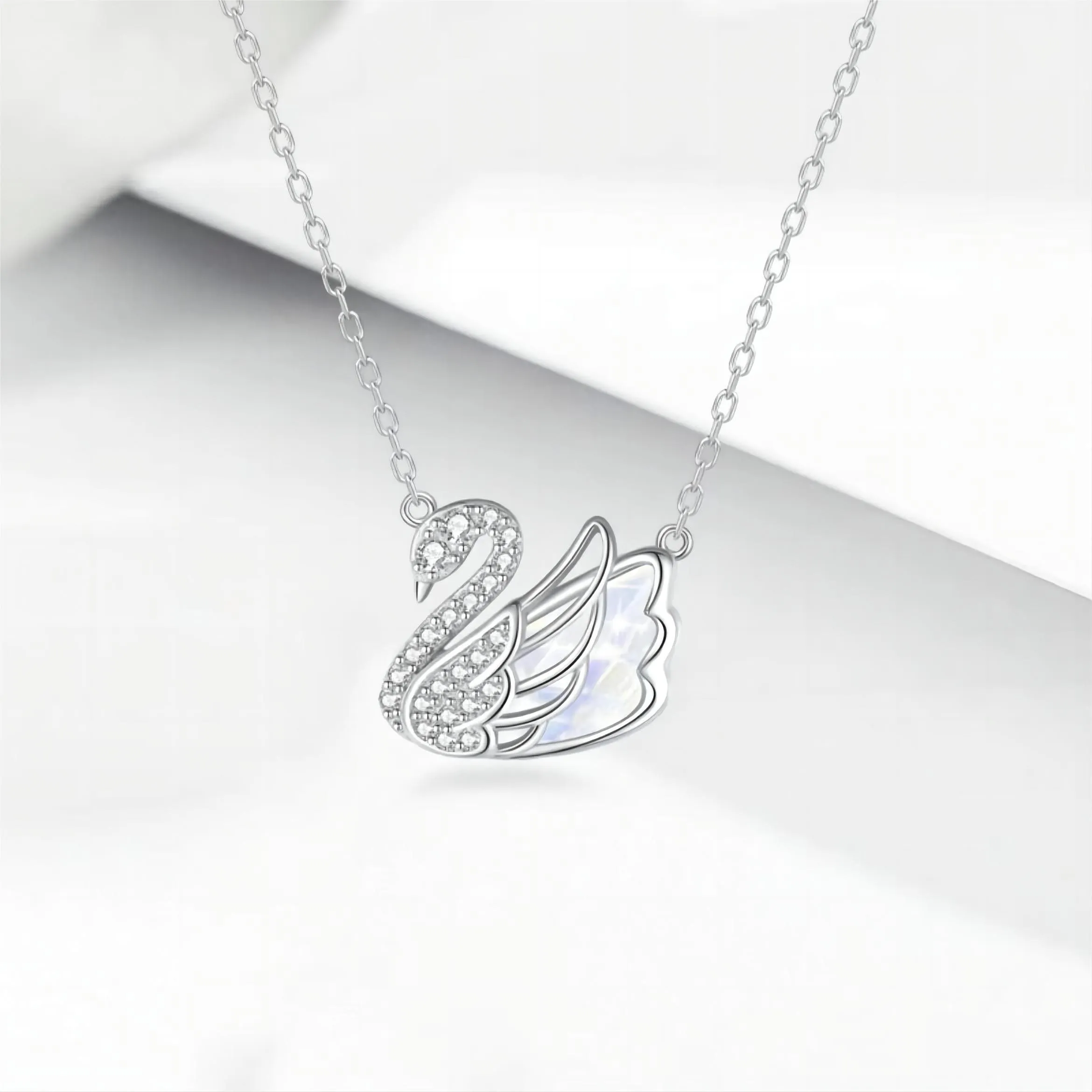 S925 Sterling Silver Swarovski Crystal Swan Pendant Necklace