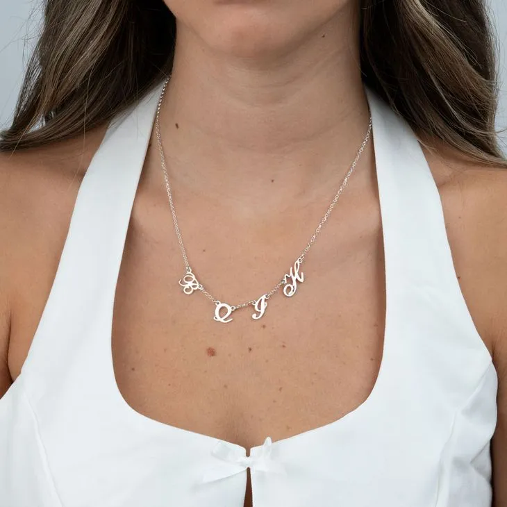Script Sideways Initial Necklace - Up to 5 Letters