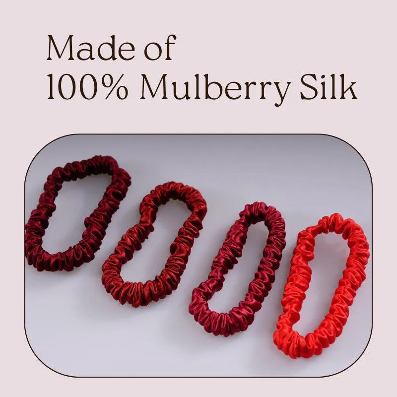 Silk skinny scrunchies - 4 Pack - Red - dropshipping