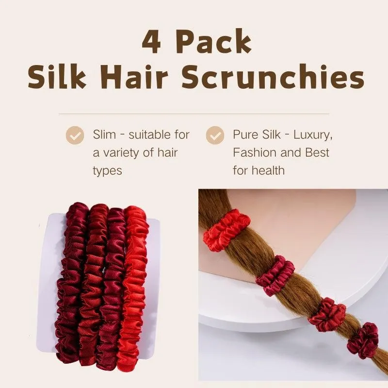 Silk skinny scrunchies - 4 Pack - Red - dropshipping