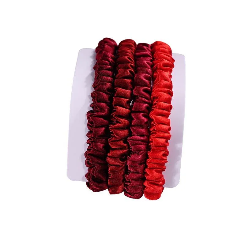 Silk skinny scrunchies - 4 Pack - Red - dropshipping
