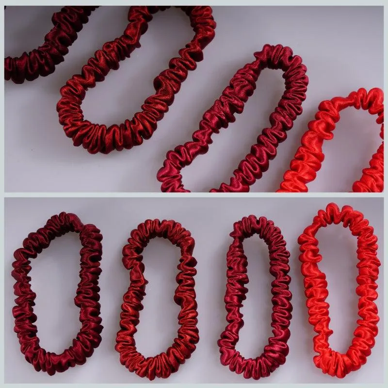 Silk skinny scrunchies - 4 Pack - Red - dropshipping
