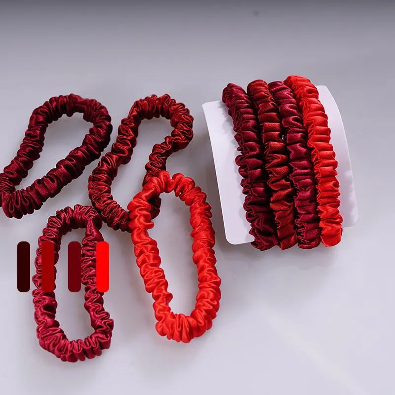 Silk skinny scrunchies - 4 Pack - Red - dropshipping