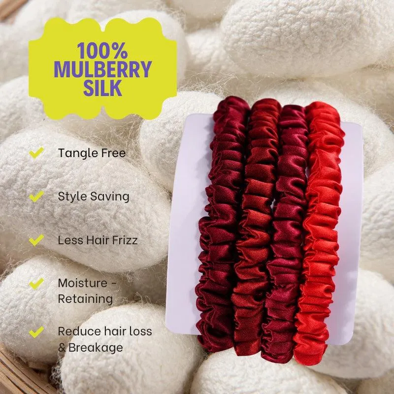 Silk skinny scrunchies - 4 Pack - Red - dropshipping