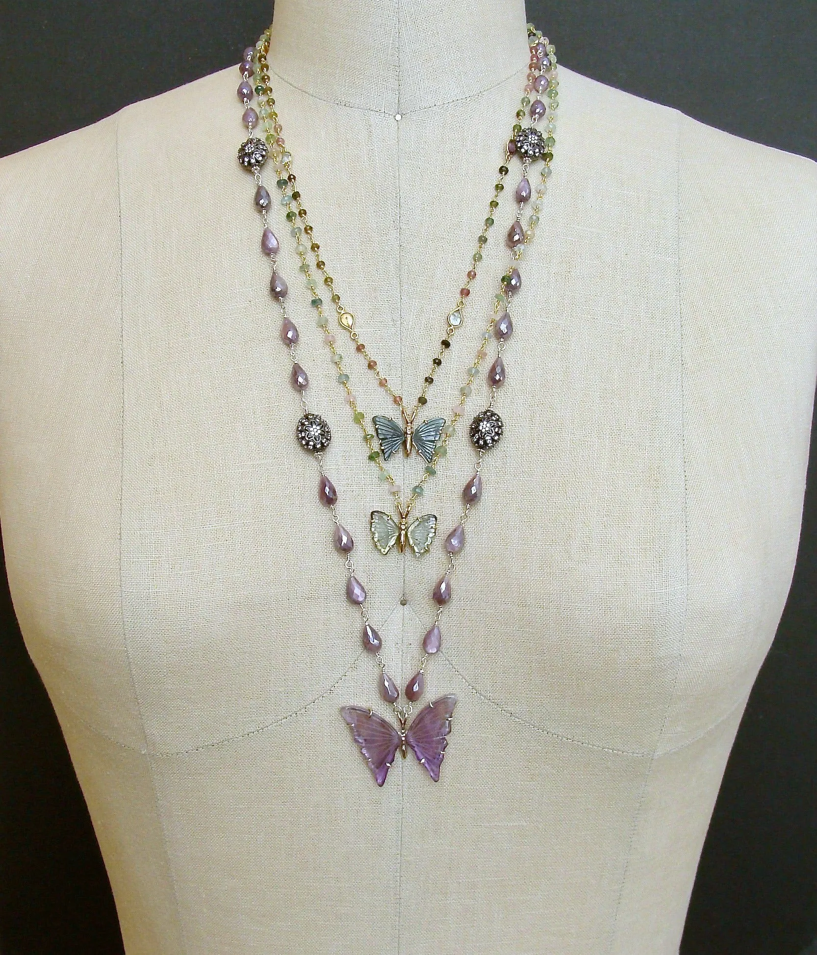 Silverite White Topaz Amethyst Butterfly Necklace - Le Papillon XIII Necklace