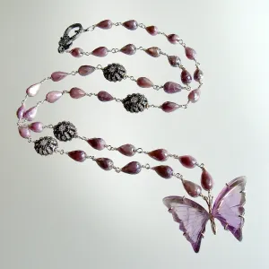 Silverite White Topaz Amethyst Butterfly Necklace - Le Papillon XIII Necklace