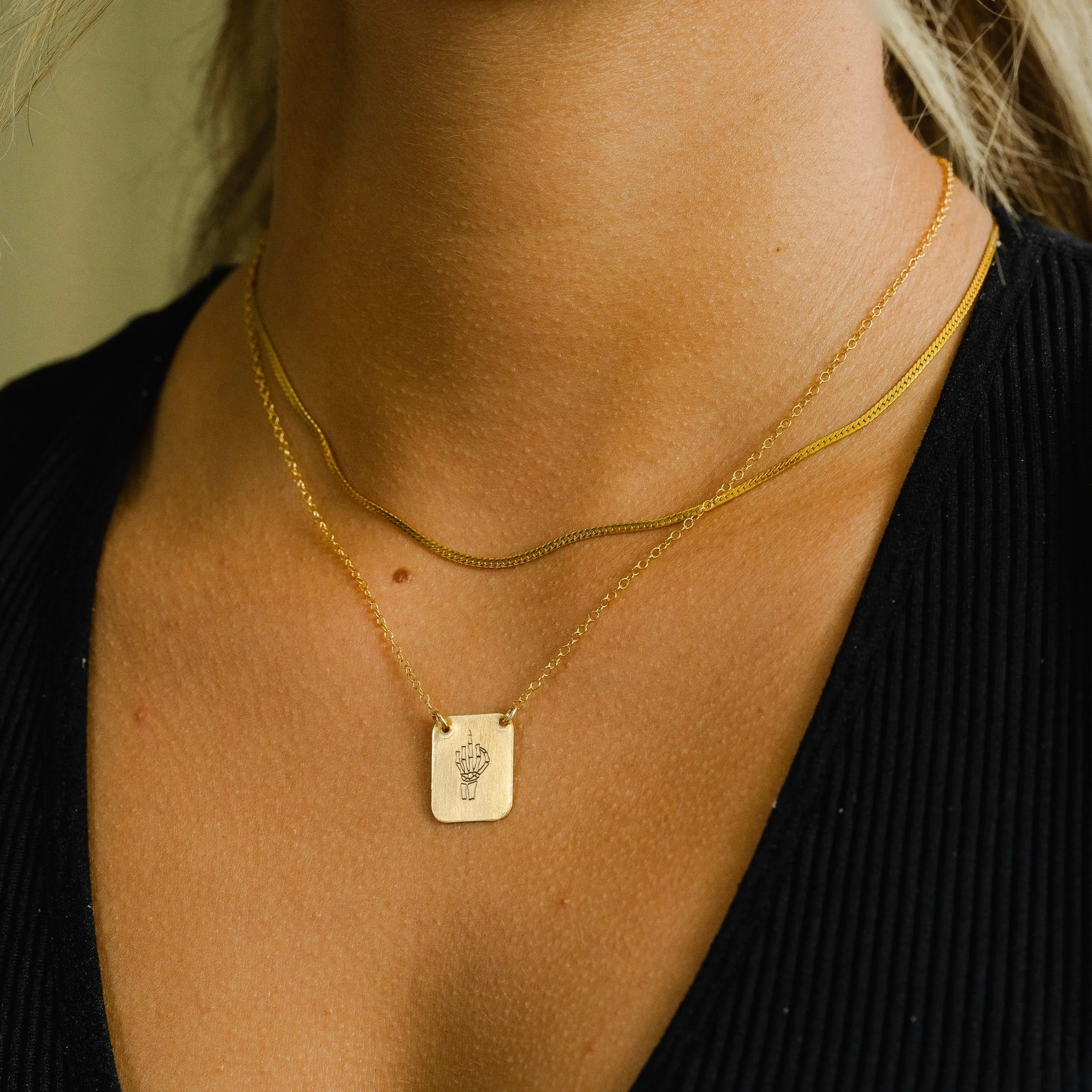 Skeleton Middle Finger Necklace - Choose Your Metal