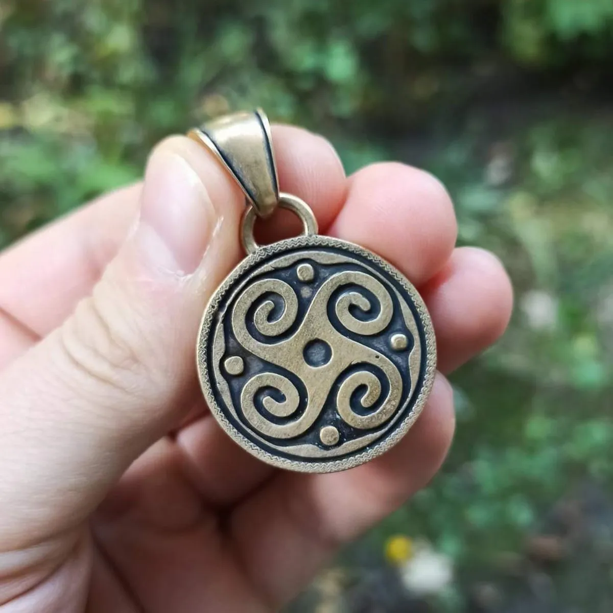 Slavic Solar petroglyph sun bronze pendant